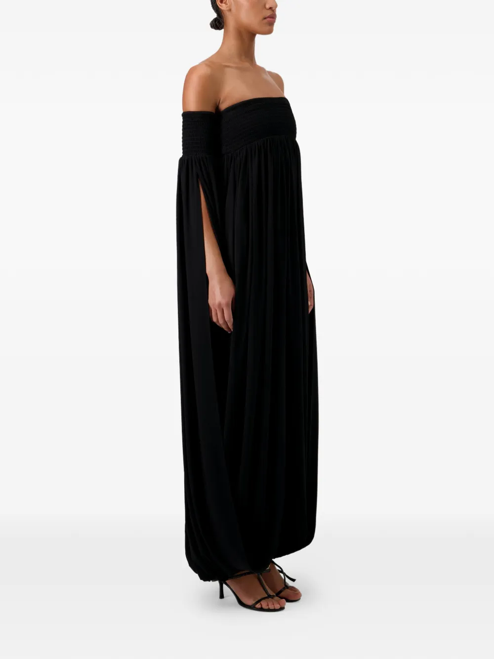 Coperni All In One off-shoulder gesmockte maxi-jurk Zwart