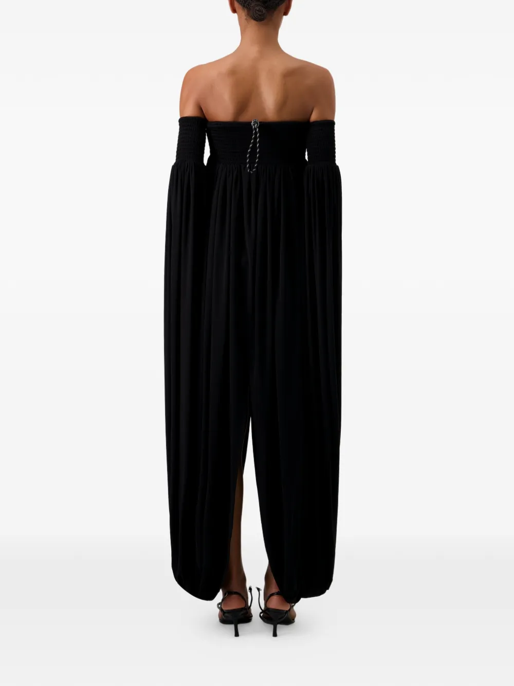 Coperni All In One off-shoulder gesmockte maxi-jurk Zwart