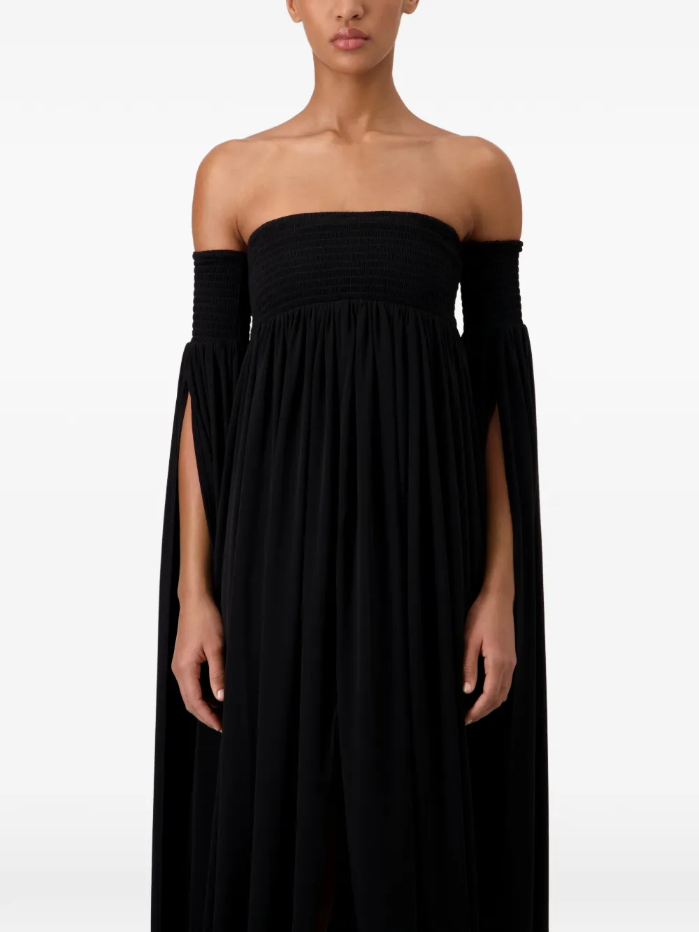 Coperni All In One off-shoulder gesmockte maxi-jurk Zwart