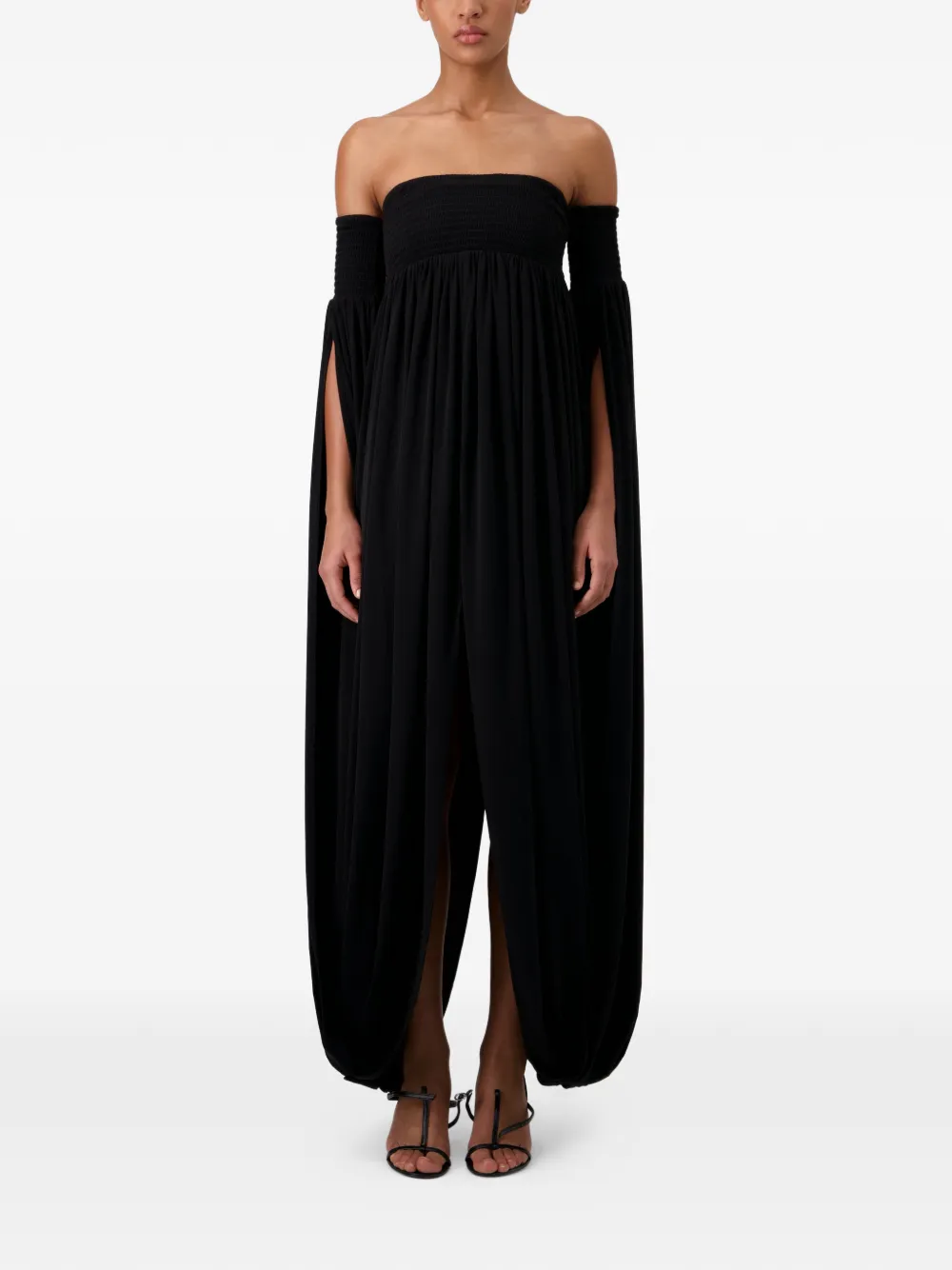 Coperni All In One off-shoulder gesmockte maxi-jurk Zwart