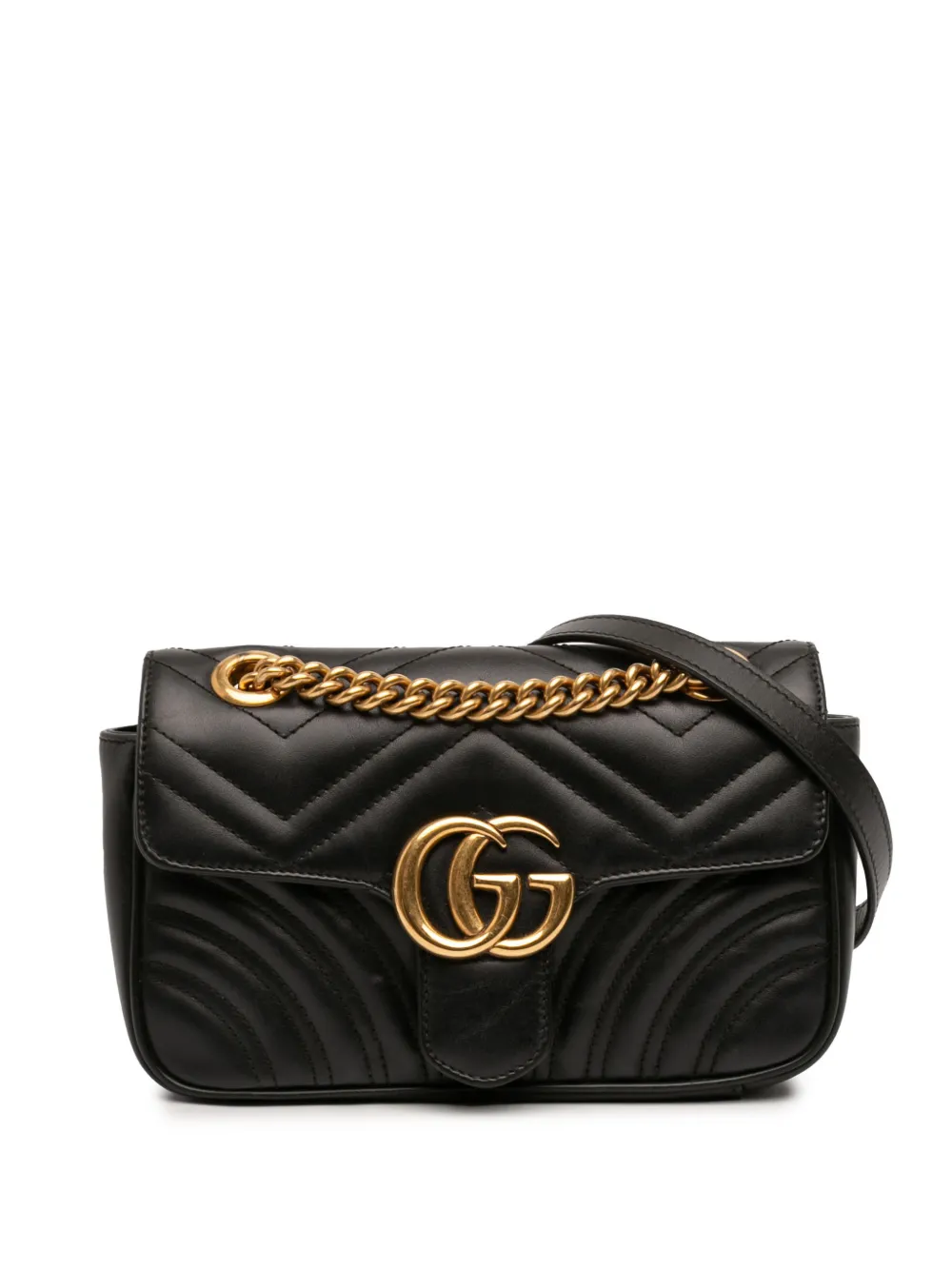 Pre-owned Gucci 2016-2026 Small Gg Marmont Matelasse Leather Shoulder Bag In Black
