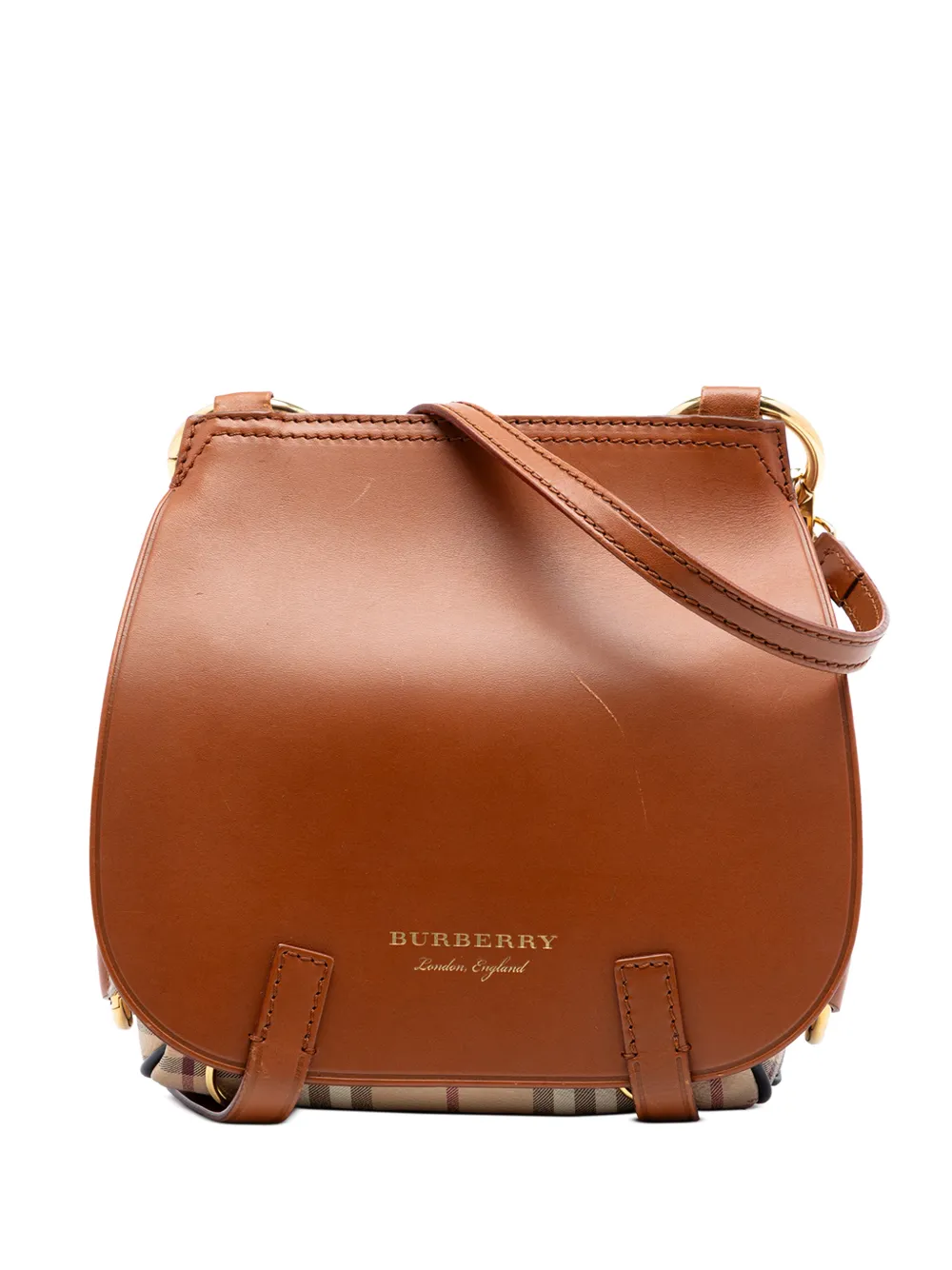 Burberry Pre-Owned 2000-2017 Large Leather and Haymarket Check Coated Canvas Bridle Saddle crossbody bag - Marrone