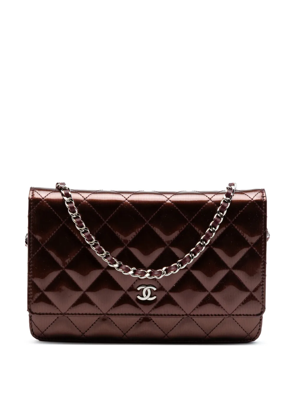 CHANEL Pre-Owned 2012 CC Quilted Striated Metallic Patent Wallet on Chain crossbody bag - Rosso