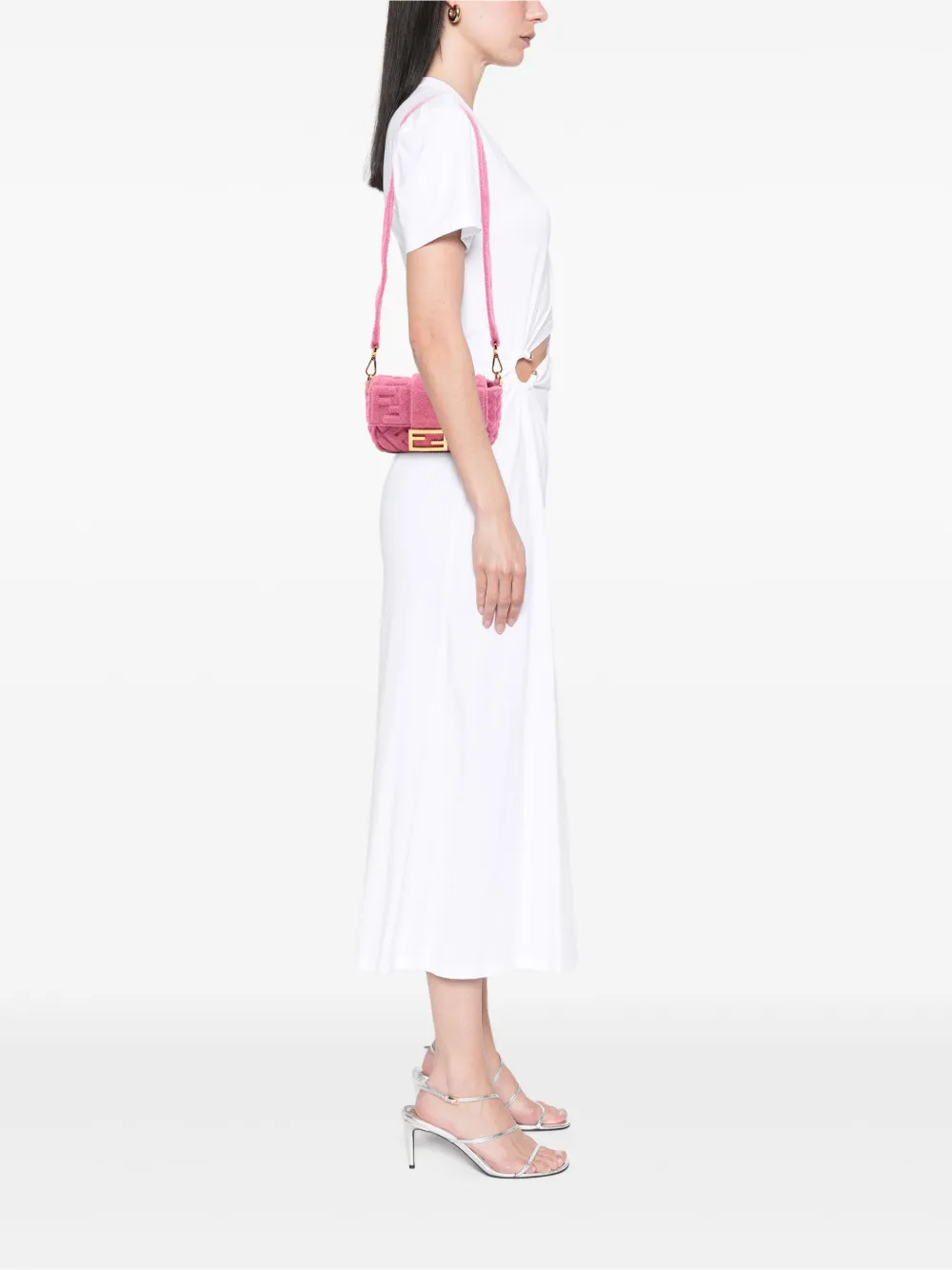 Fendi Pre-owned 2010-2026 Embossed Terry Cloth FF 1974 Convertible Belt Baguette Satchel in Pink, view 2