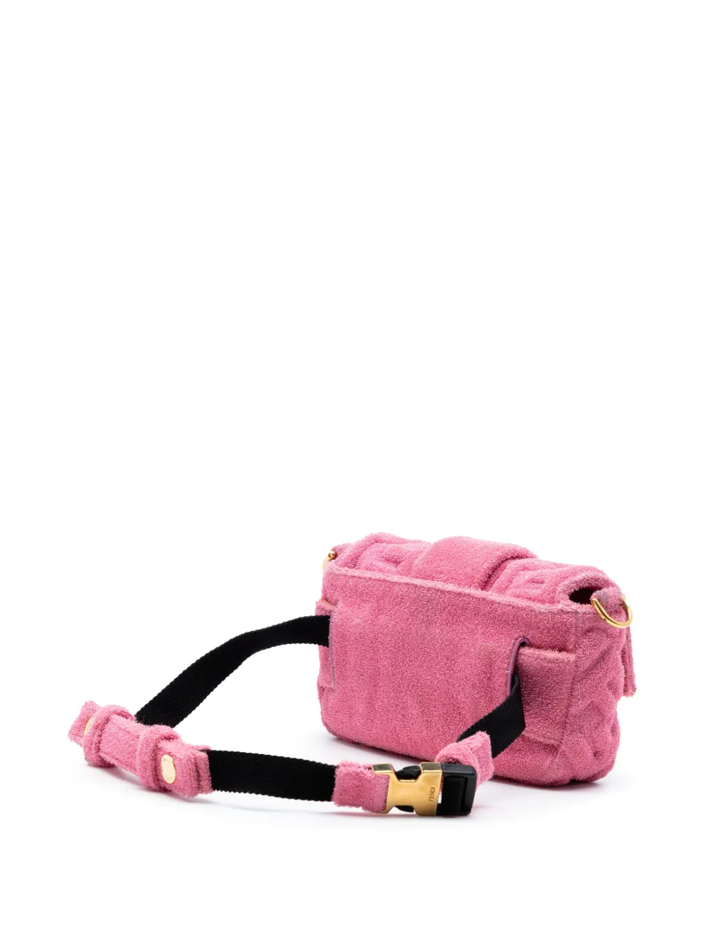 Fendi Pre-owned 2010-2026 Embossed Terry Cloth FF 1974 Convertible Belt Baguette Satchel in Pink, view 3