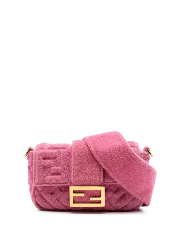 Fendi Pre-owned 2010-2026 Embossed Terry Cloth FF 1974 Convertible Belt Baguette Satchel in Pink