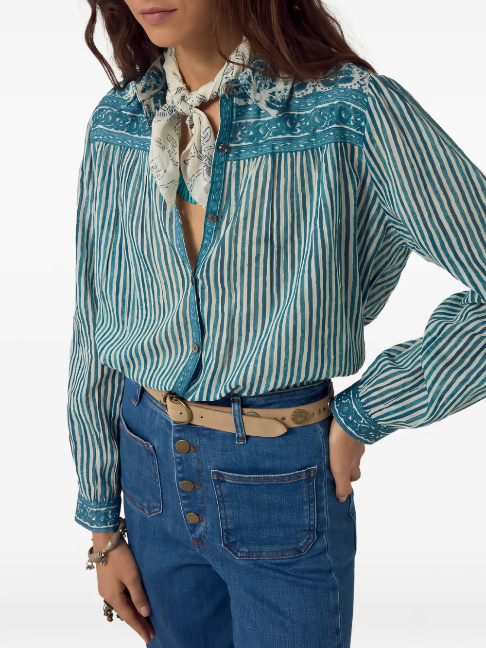 MAISON HOTEL Maria striped block-print shirt - Blu