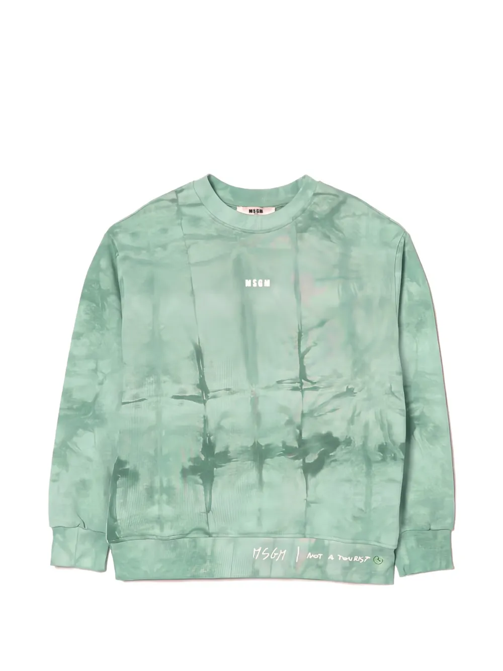 Msgm Kids' Tie-dye Cotton Sweater In Green