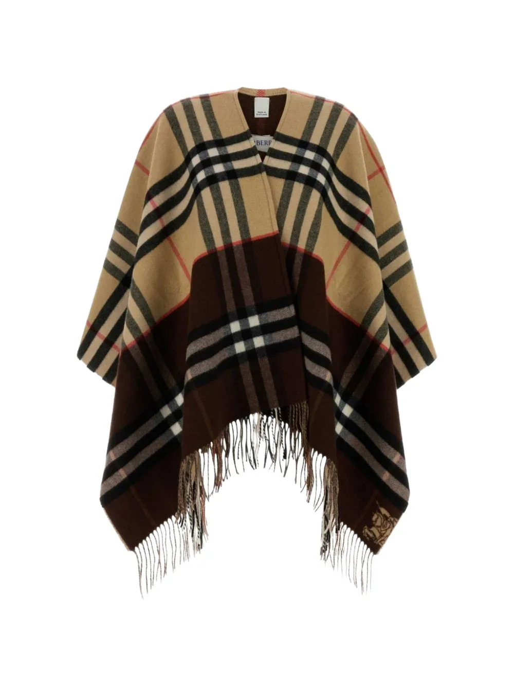 Burberry check-pattern fringed-hem cape - Braun