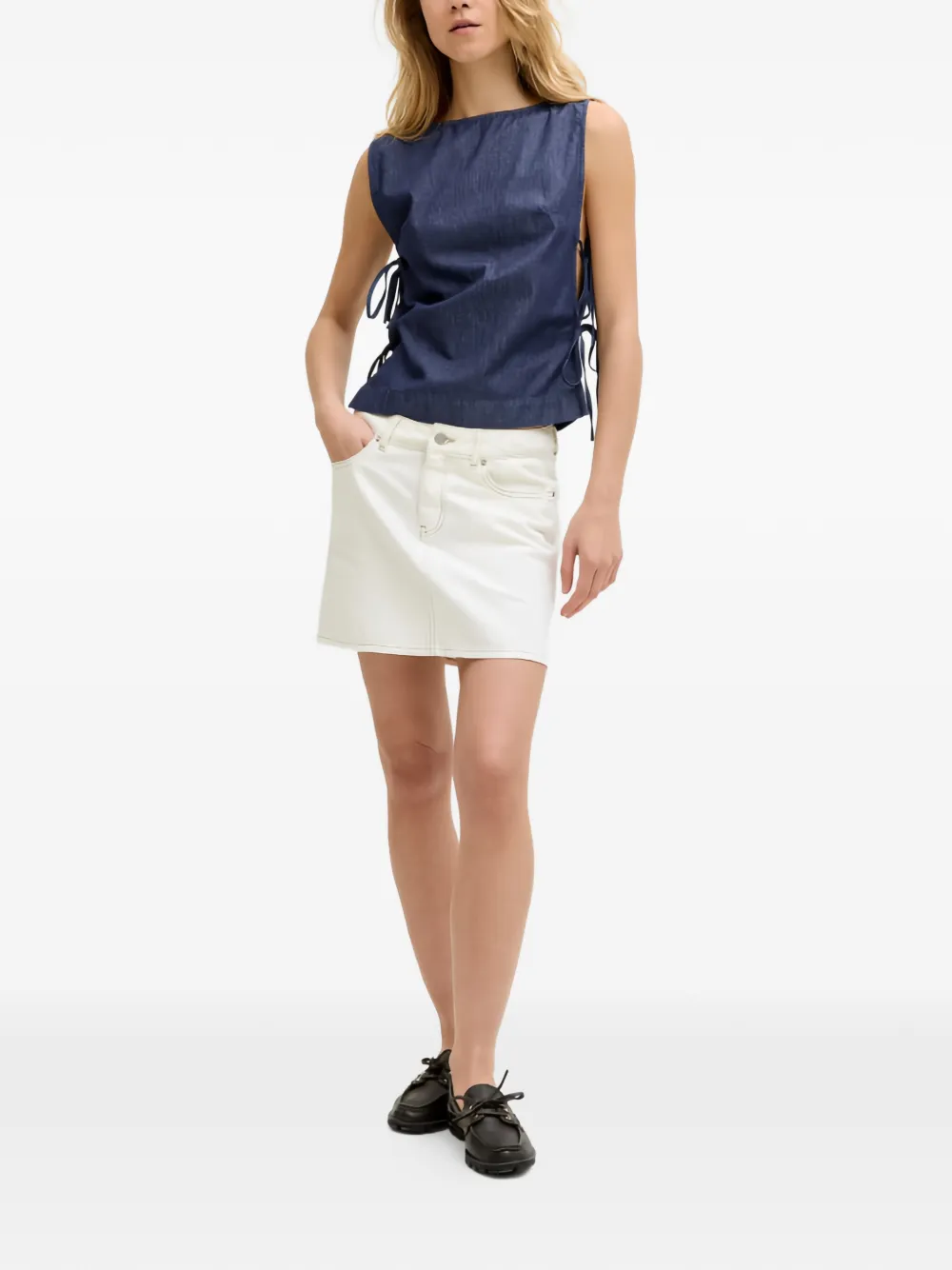 JJXX Mouwloze blouse met gestrikte zijkant Blauw