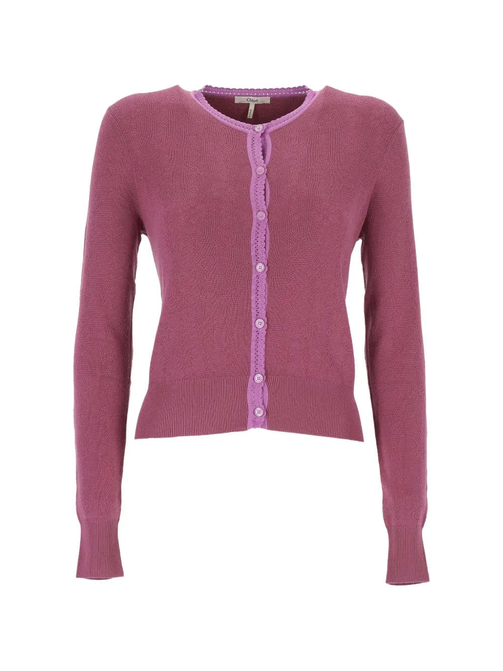 Chloé Scalloped-trim Pointelle-knit Cardigan In Pink