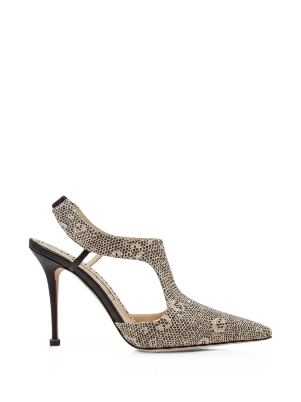 Manolo Blahnik Polignac snakeskin-pattern mules Grijs