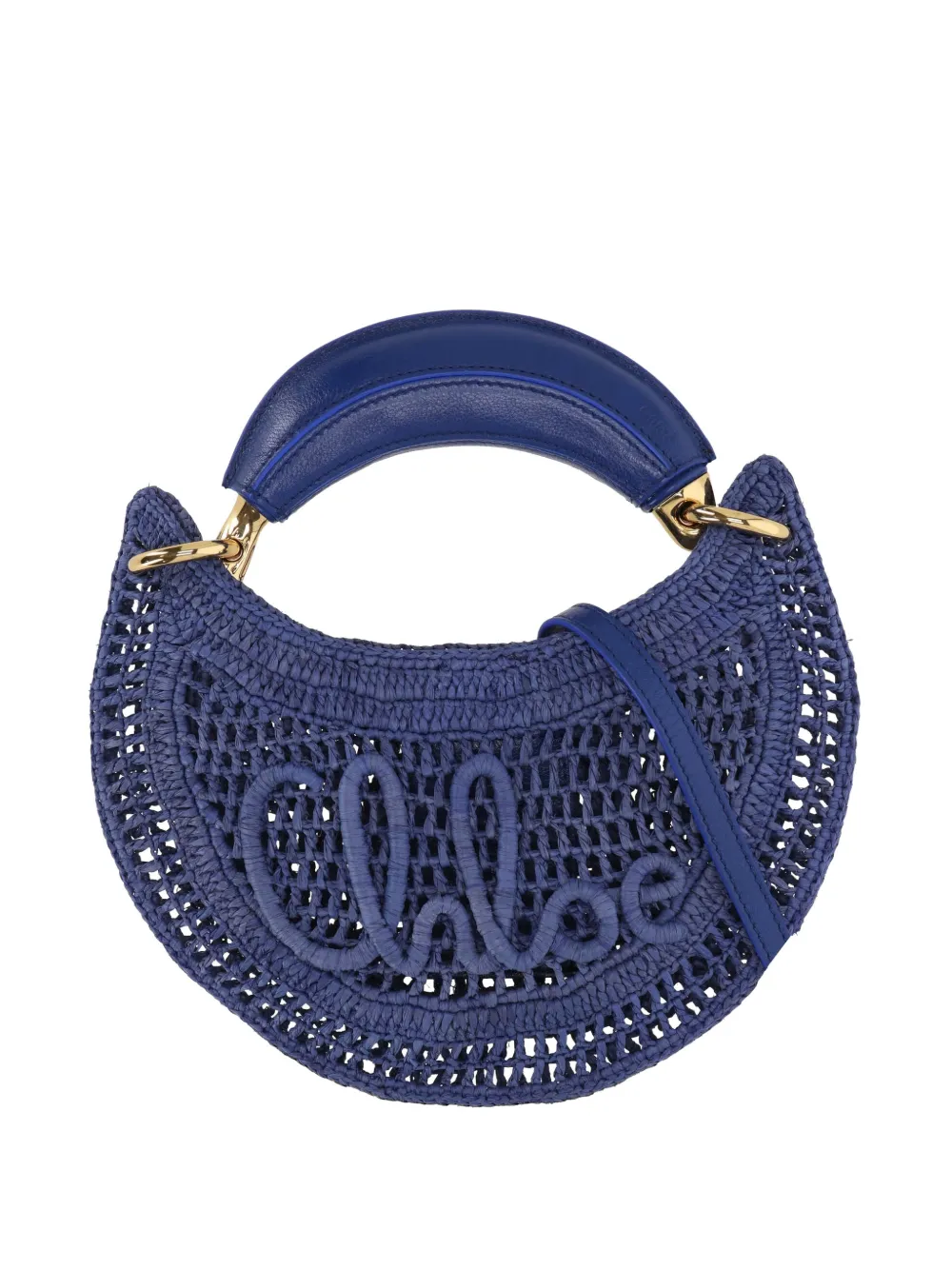 Chloé mini Summer Banana logo-embroidered raffia crossbody bag - Blu