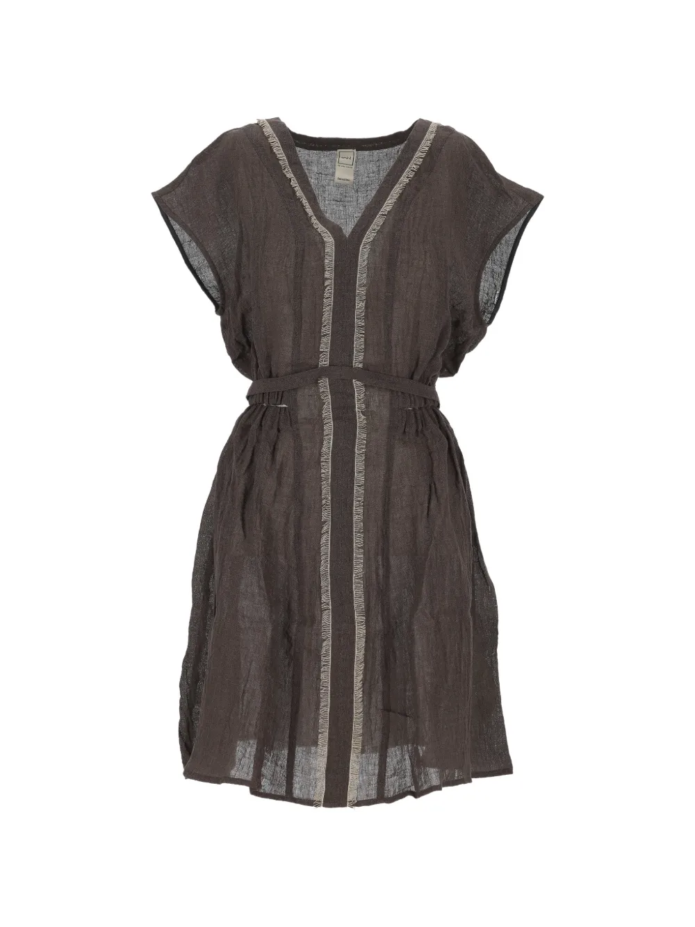 120% Lino frayed-trim belted mini dress - Marrone