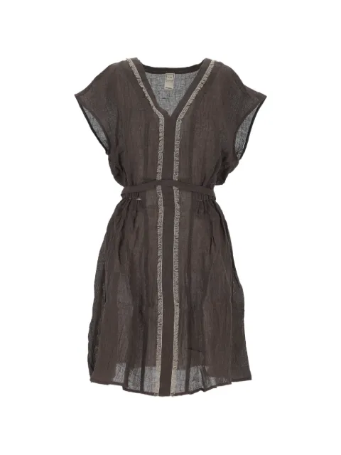 120% Lino frayed-trim belted mini dress