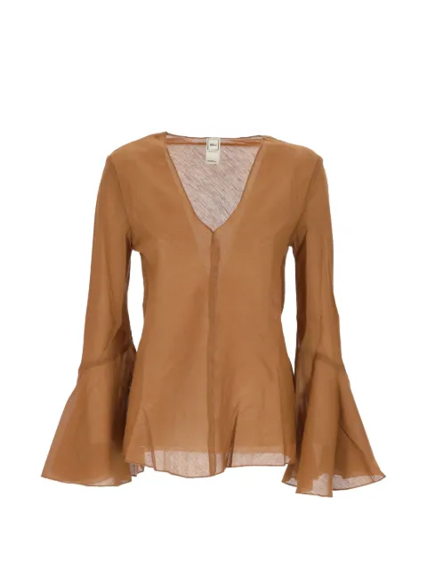120% Lino flared-sleeve V-neck blouse