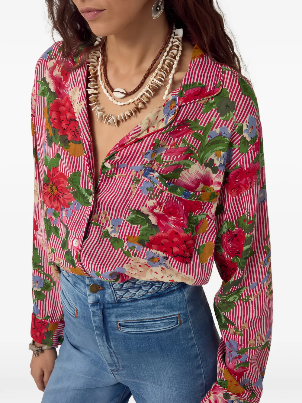MAISON HOTEL Piti floral-print striped shirt - Rot