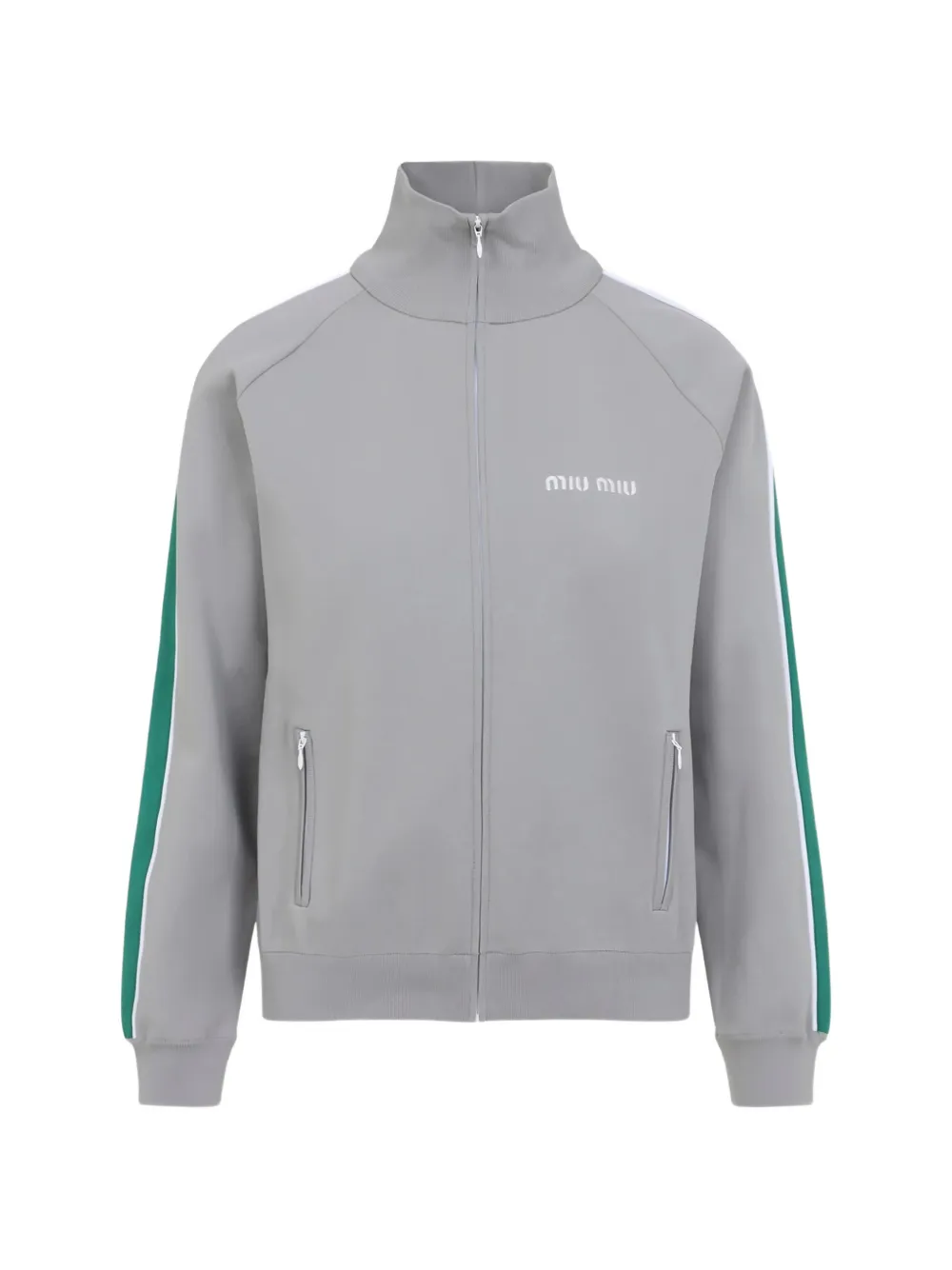 Miu Miu logo-print side-stripe zip-up sweater - Grigio