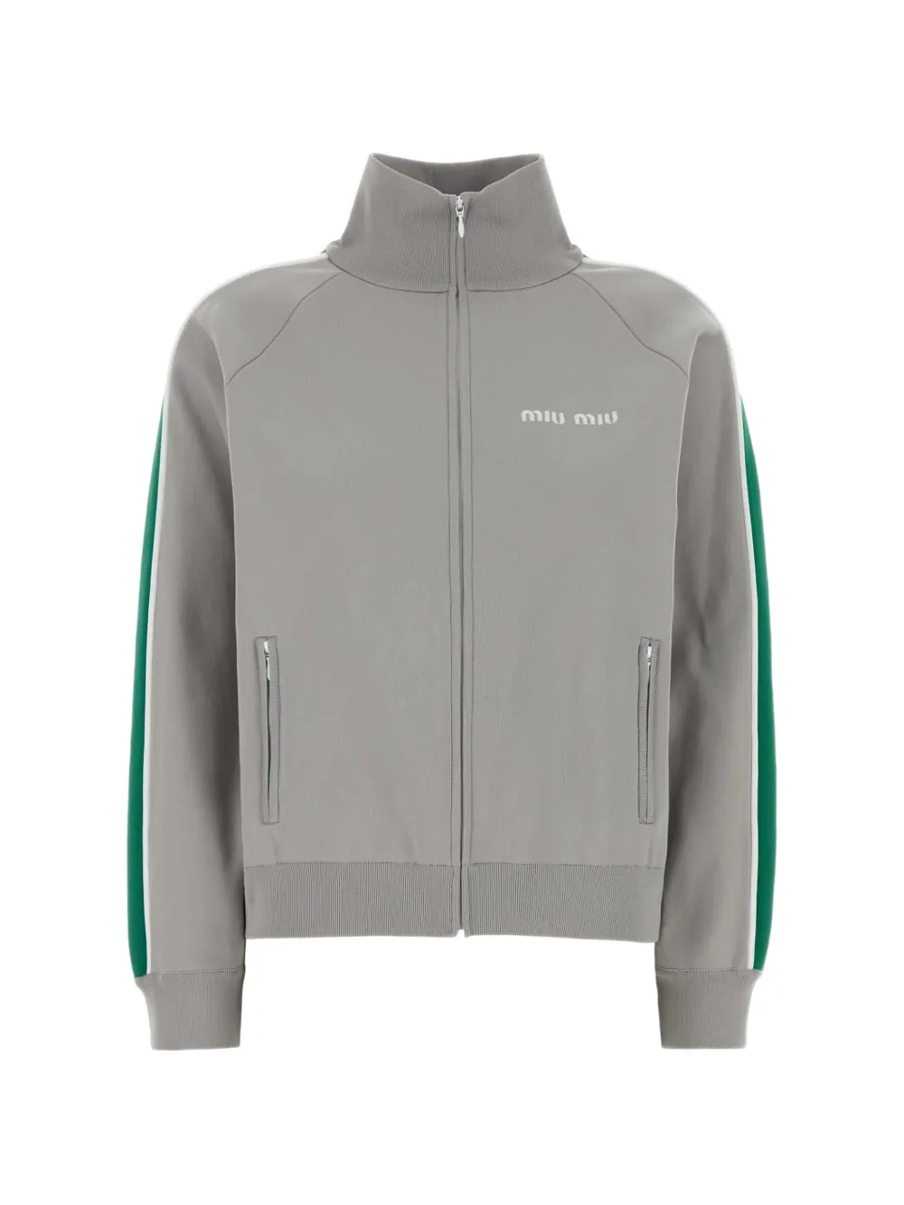 Miu Miu logo-print side-stripe zip-up sweater - Grau