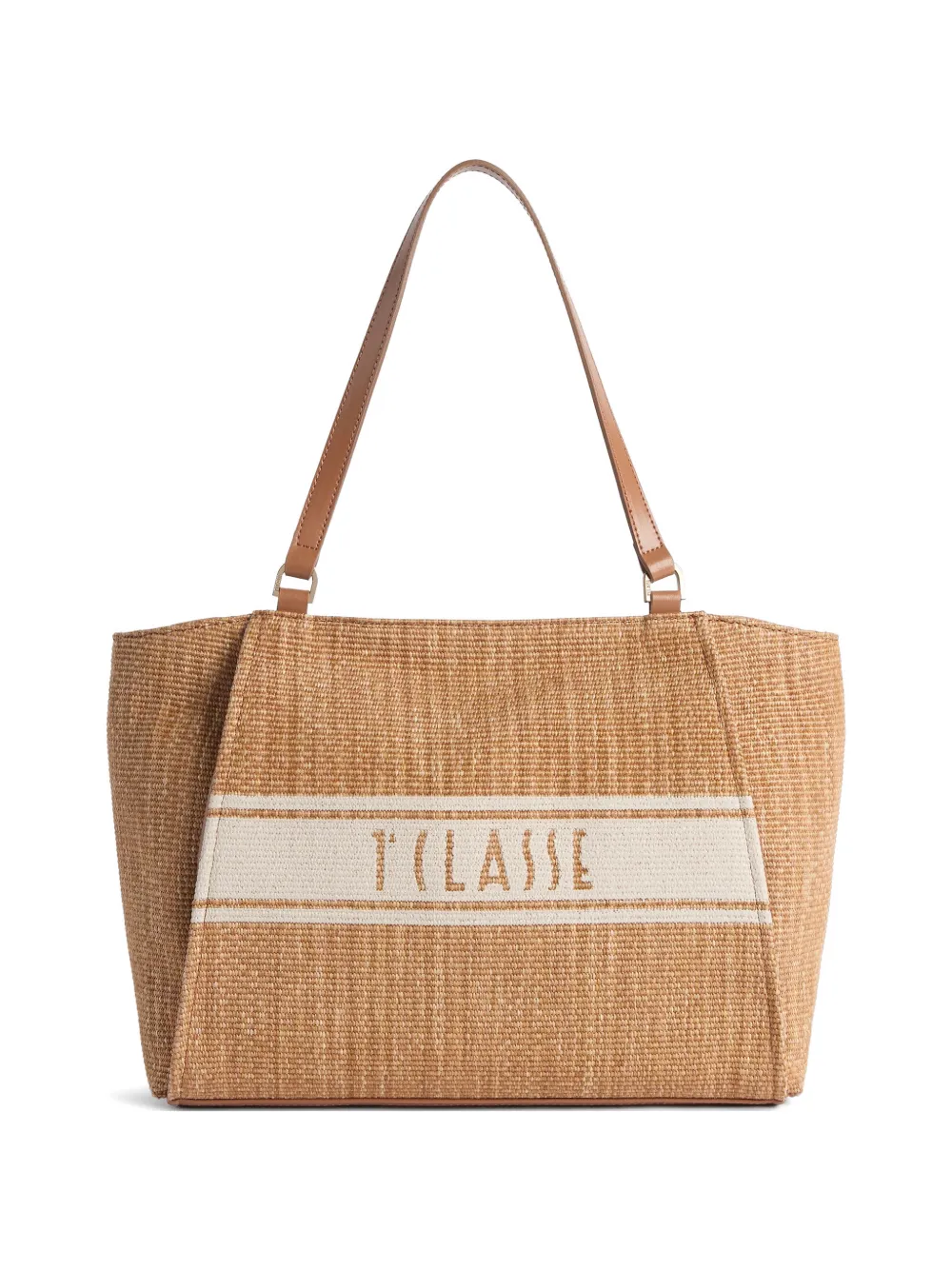 ALVIERO MARTINI 1° CLASSE raffia-effect logo-embroidered tote bag - Marrone