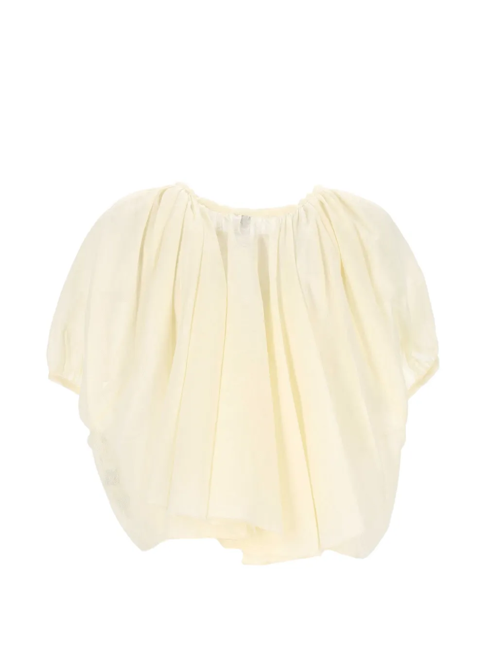120% Lino gathered puff-sleeve blouse - Toni neutri