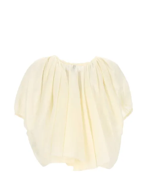 120% Lino gathered puff-sleeve blouse
