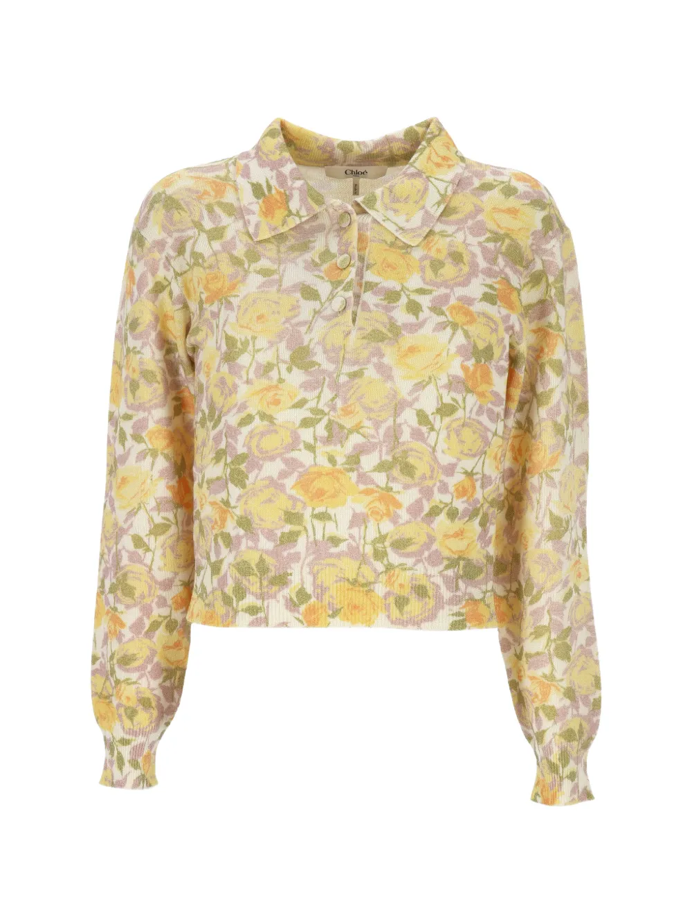 Chloé floral-print polo-collar sweater - Gelb