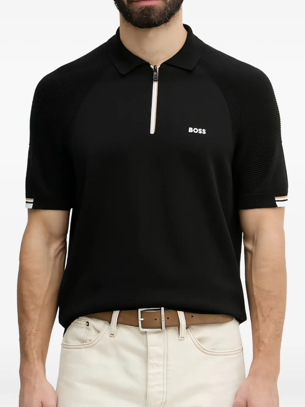 BOSS zip-fastening raglan-sleeve polo shirt - Nero