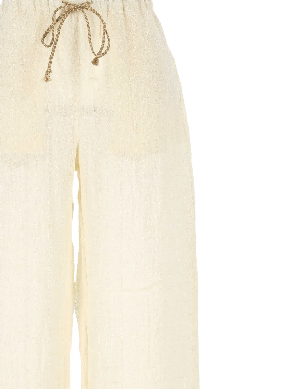 120% Lino Broek met wijde pijpen en trekkoord Beige