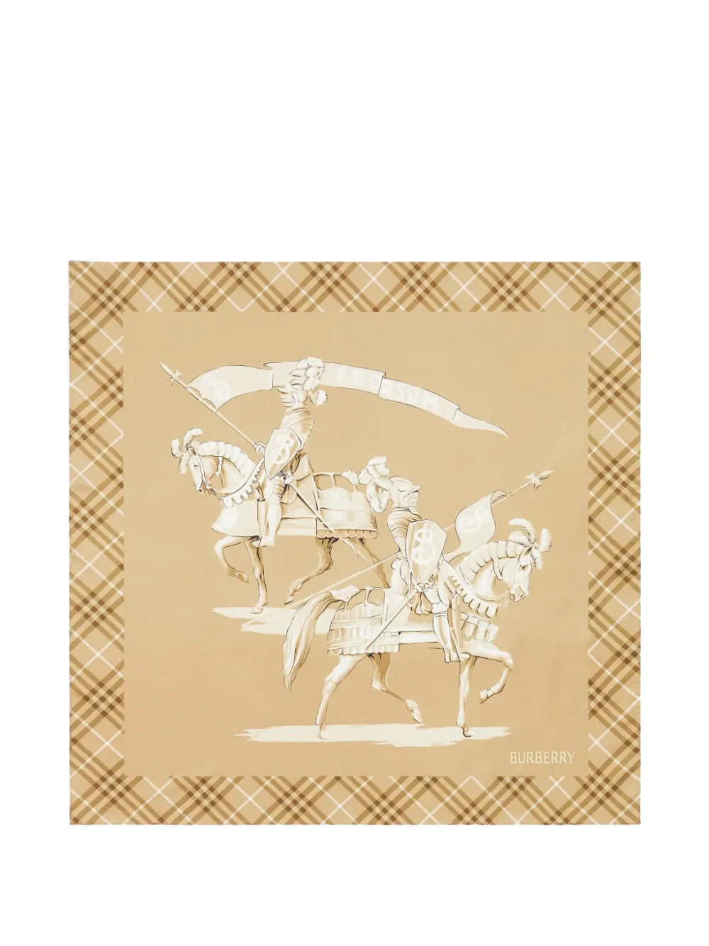 Burberry check-border equestrian-print scarf - Marrone