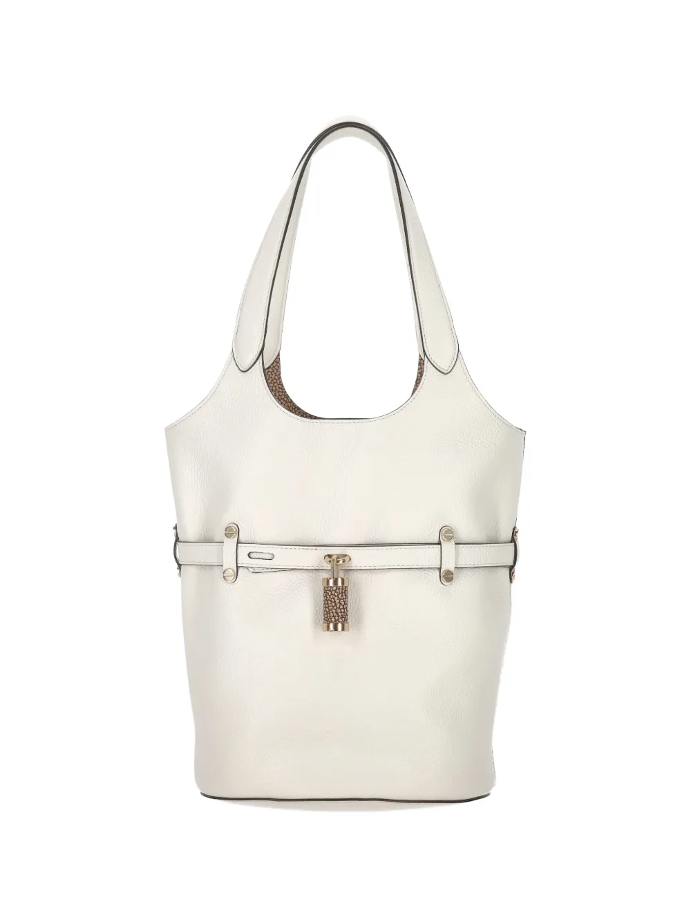 Borbonese small Secchiello padlock-detail pebbled leather shoulder bag - Bianco