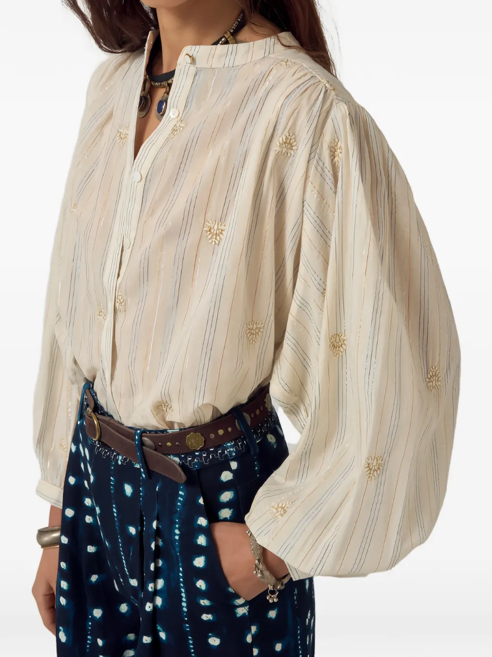 MAISON HOTEL embroidered striped shirt - Nude