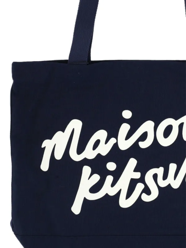 Maison Kitsuné handwriting-print Tote Bag | Blue | FARFETCH MAISON KITSUNE HANDWRITING TOTE