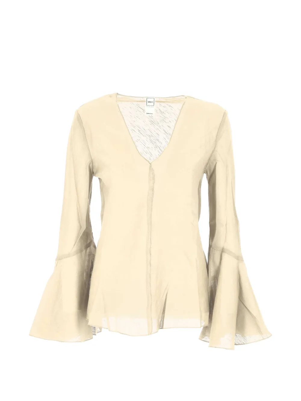 120% Lino flared-sleeve V-neck blouse - Toni neutri