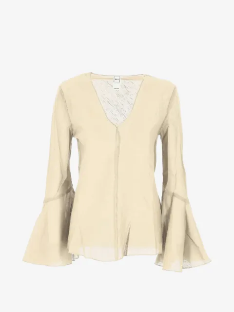 120% Lino flared-sleeve V-neck blouse