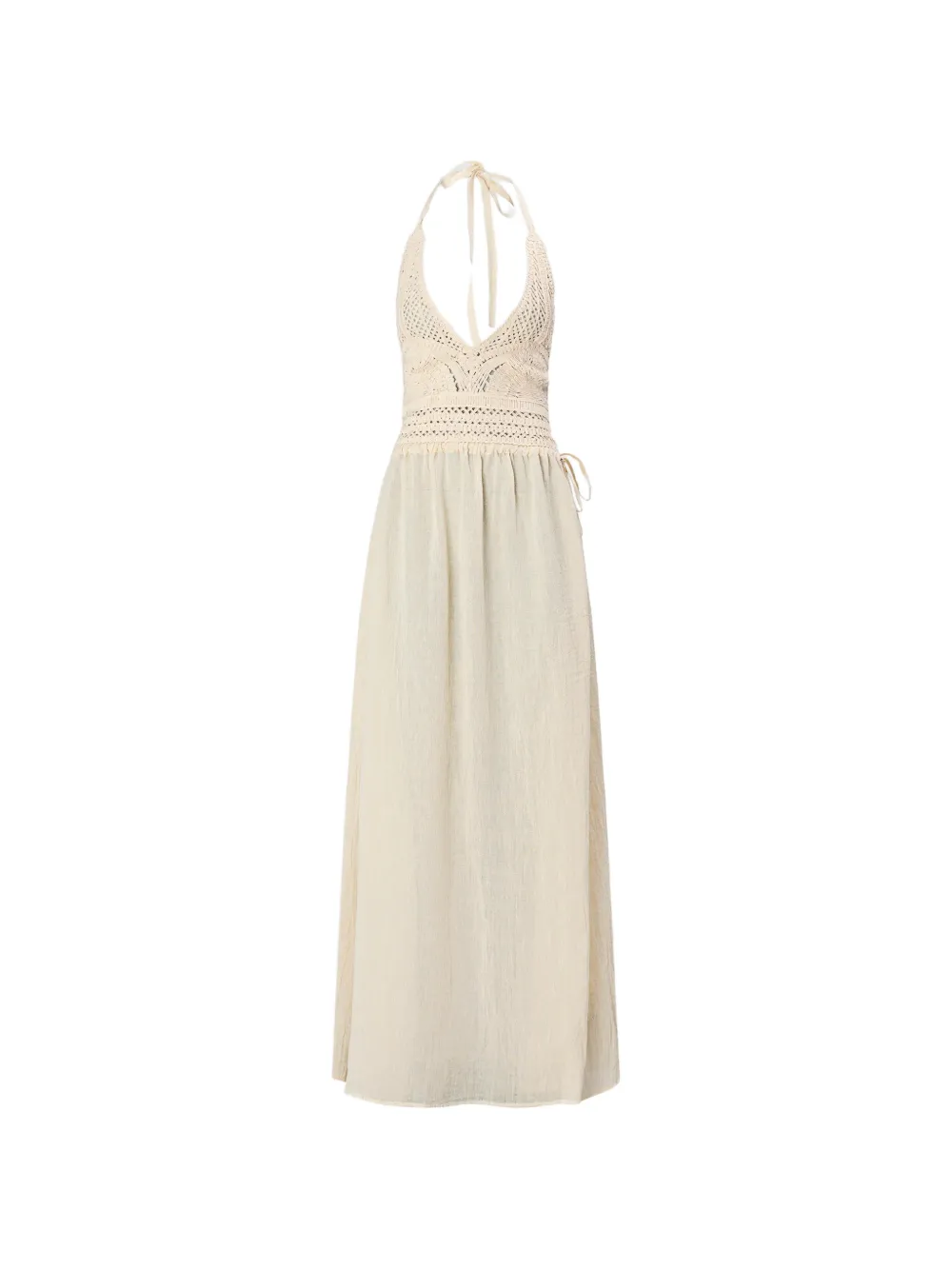 120% Lino crochet-knit smocked dress - Neutrals