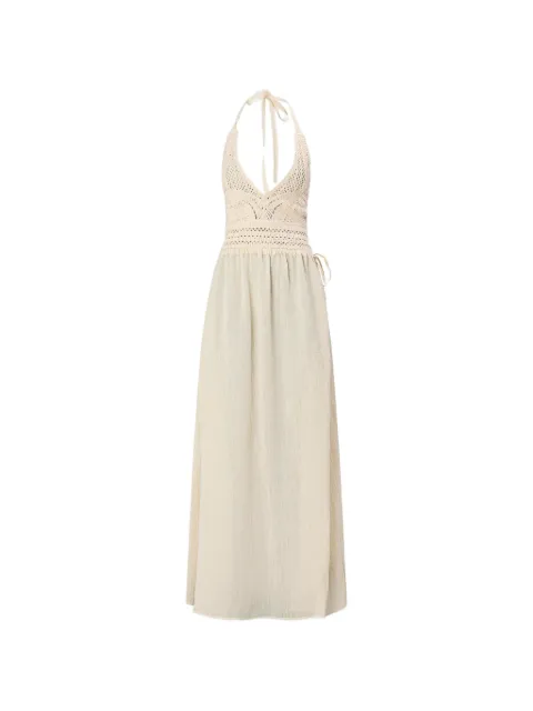 120% Lino crochet-knit smocked dress