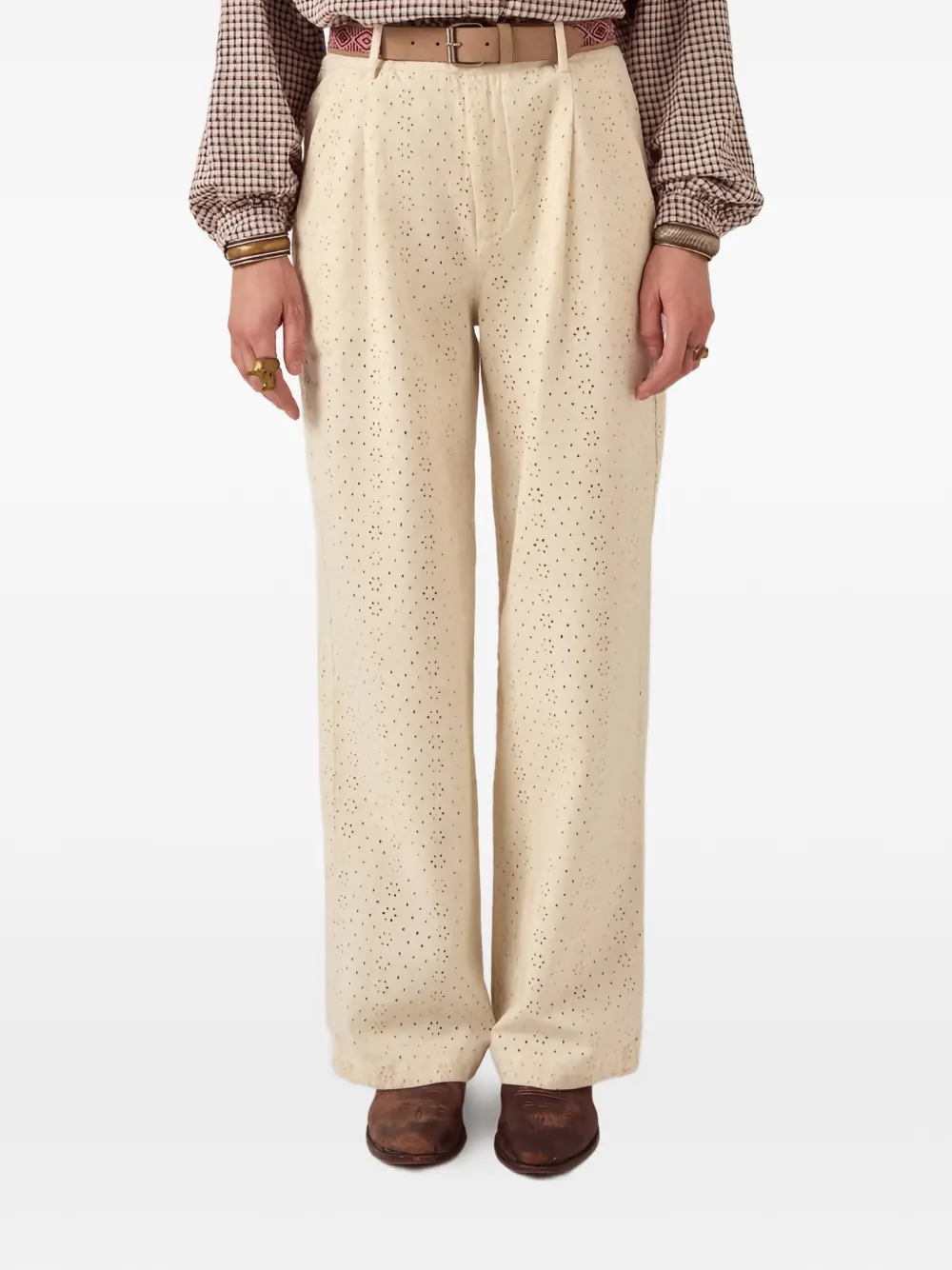 MAISON HOTEL Theodore embroidered straight-leg trousers - Toni neutri