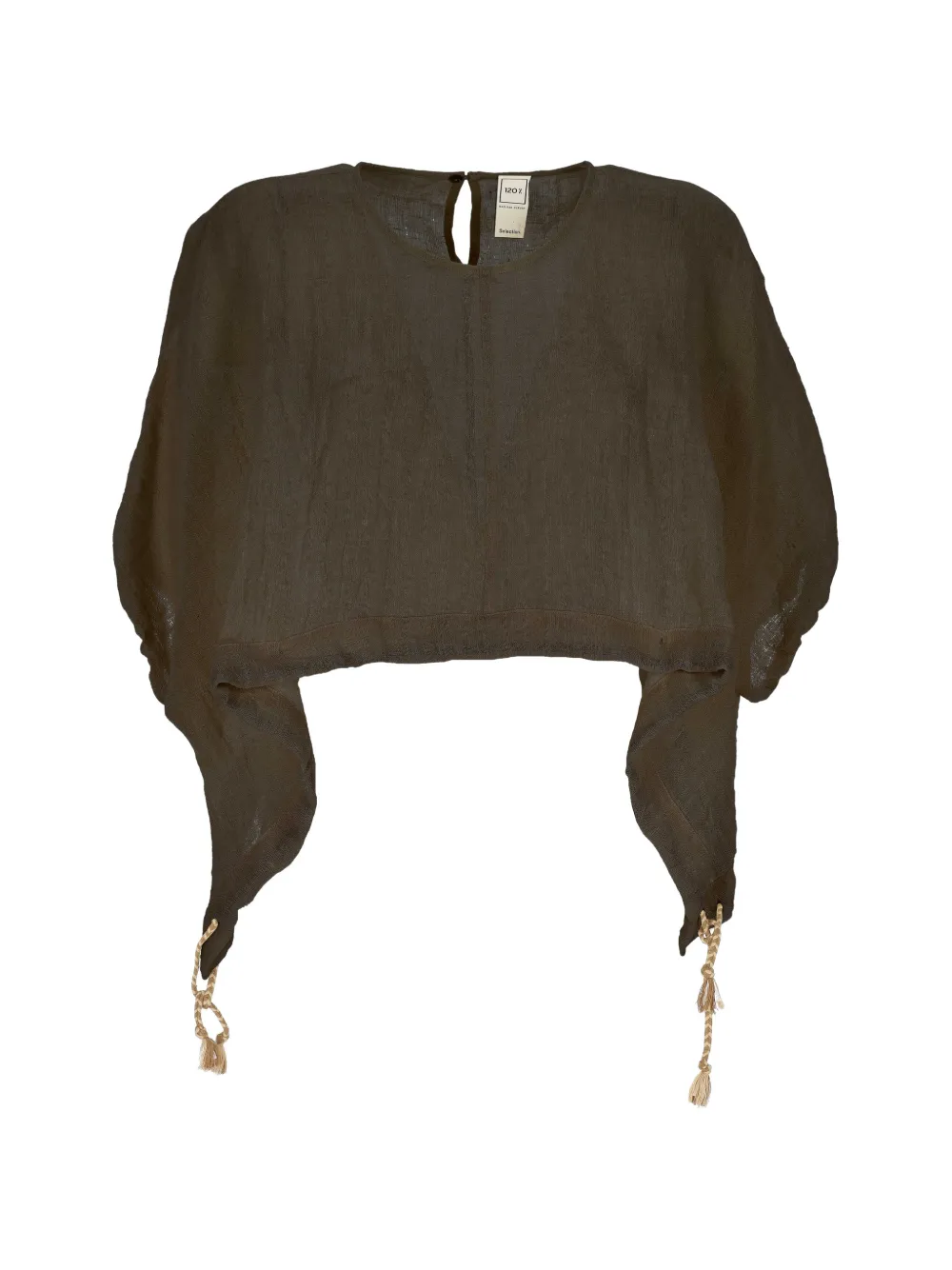 120% Lino tassel-detail cropped blouse - Marrone