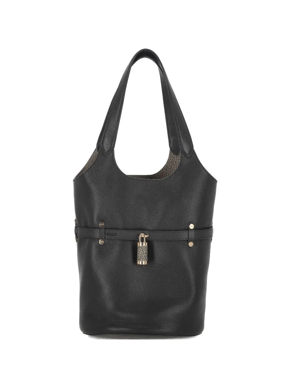 Borbonese small Premiere padlock-detail pebbled-leather shoulder bag - Nero