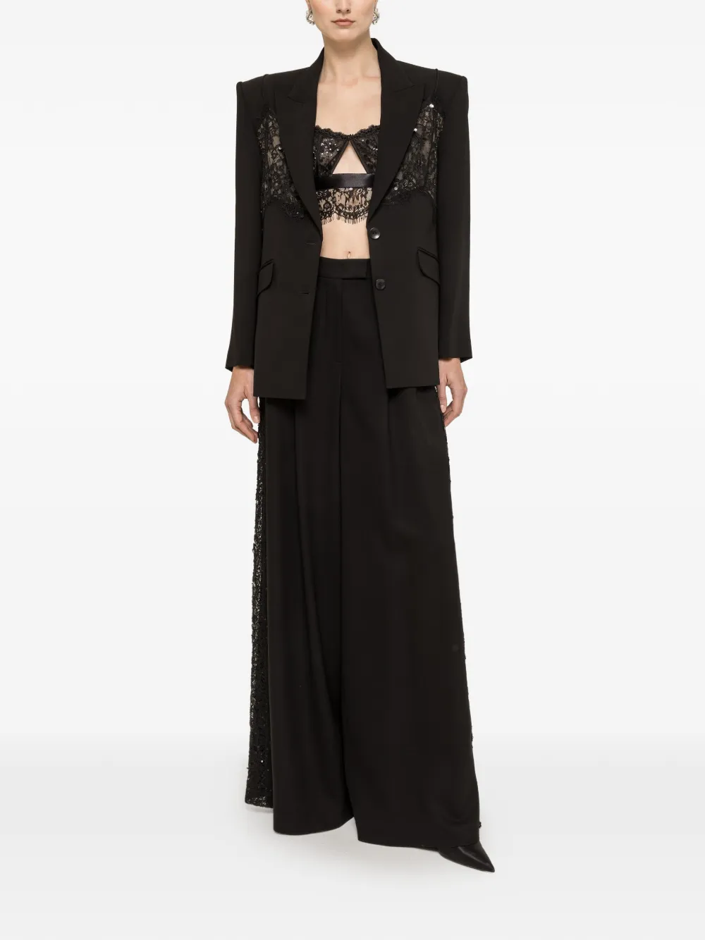 NISSA lace-insert sequin-embellished blazer - Black