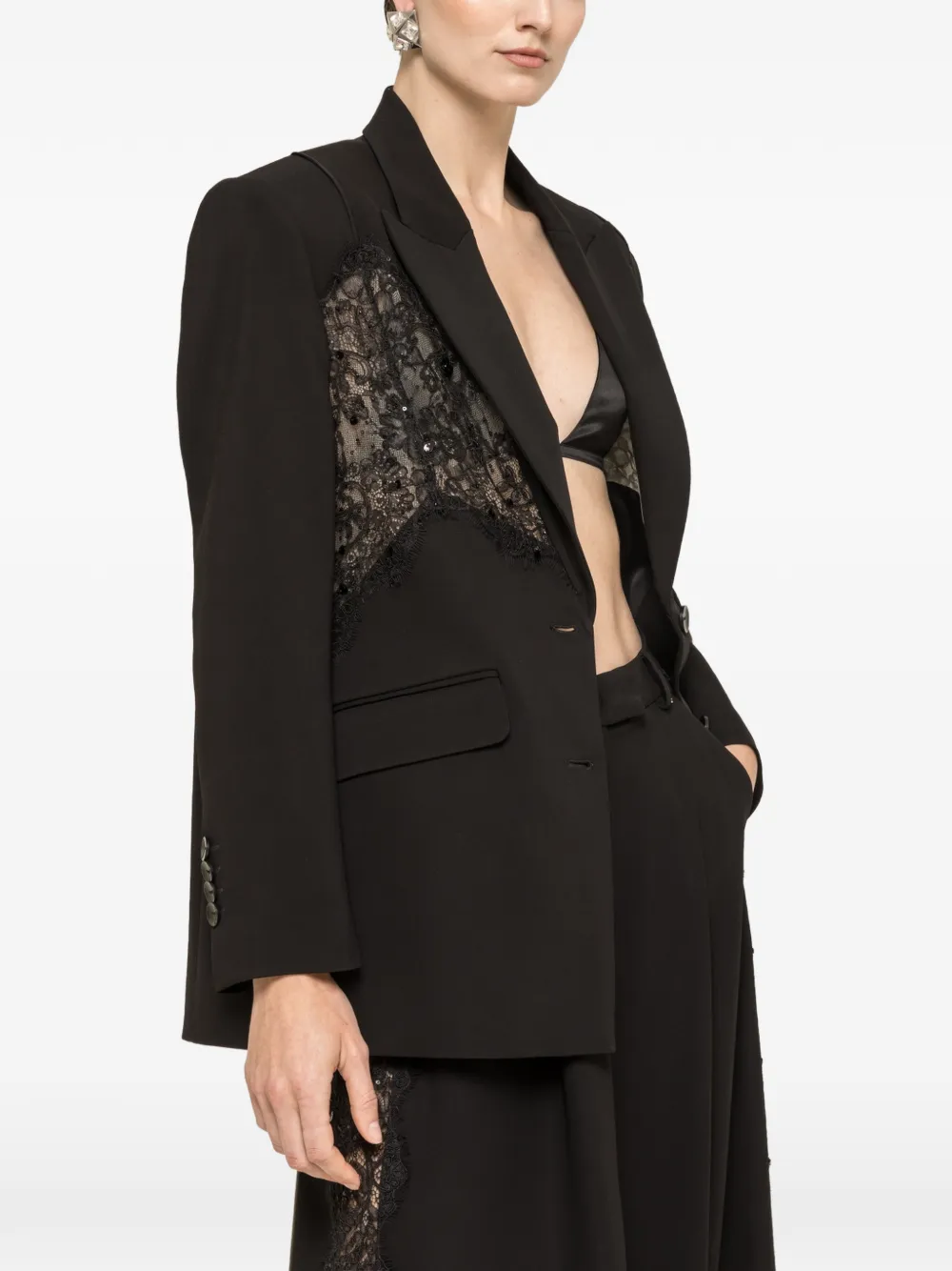 NISSA lace-insert sequin-embellished blazer - Black