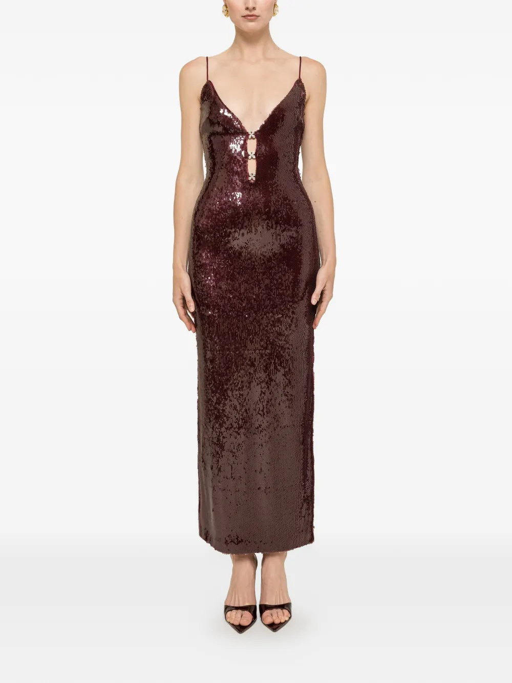 NISSA crystal-detail sequin maxi dress - Red