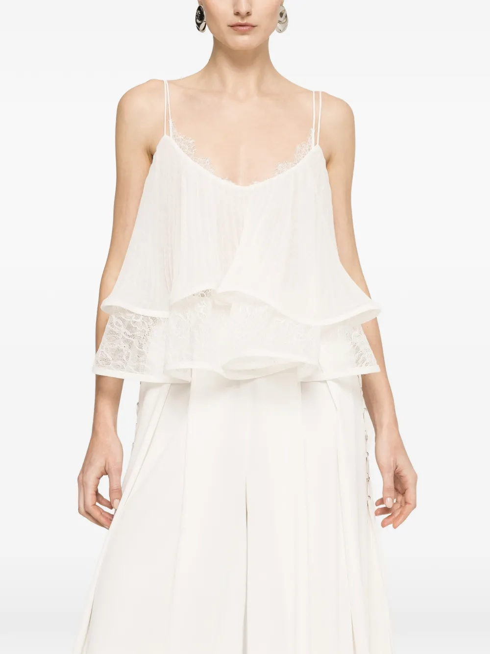 NISSA pleated lace-trimmed top - Bianco