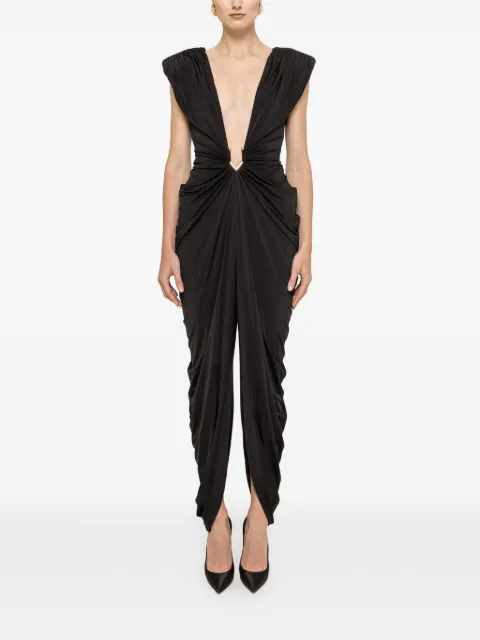 NISSA ruched plunge-neck jumpsuit
