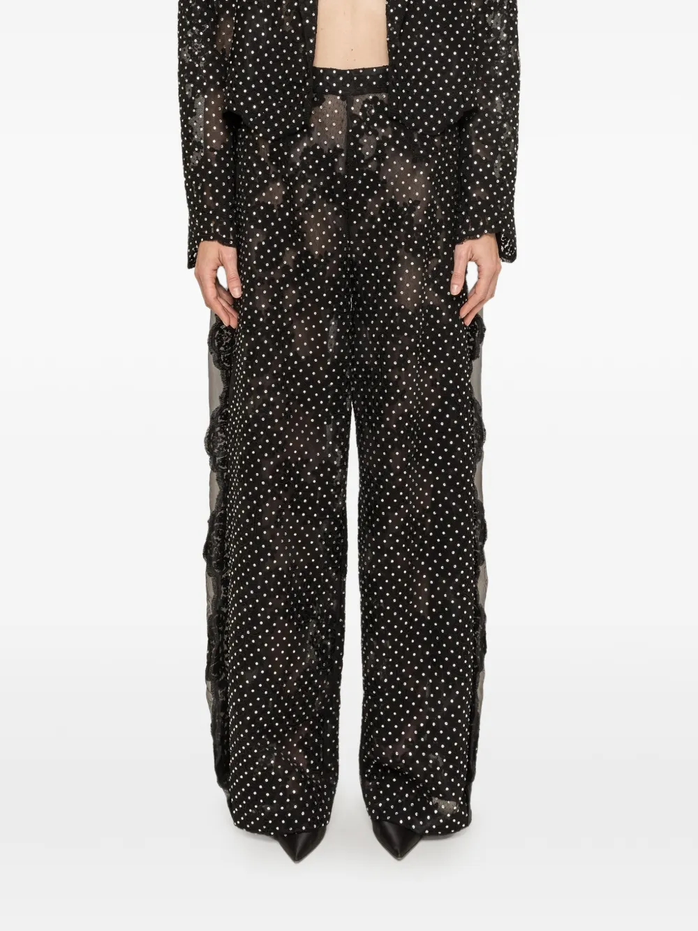 NISSA embellished lace palazzo pants - Nero
