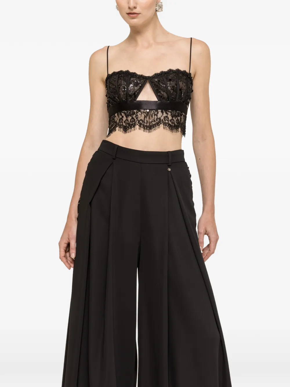 NISSA sequin-detail lace top - Nero