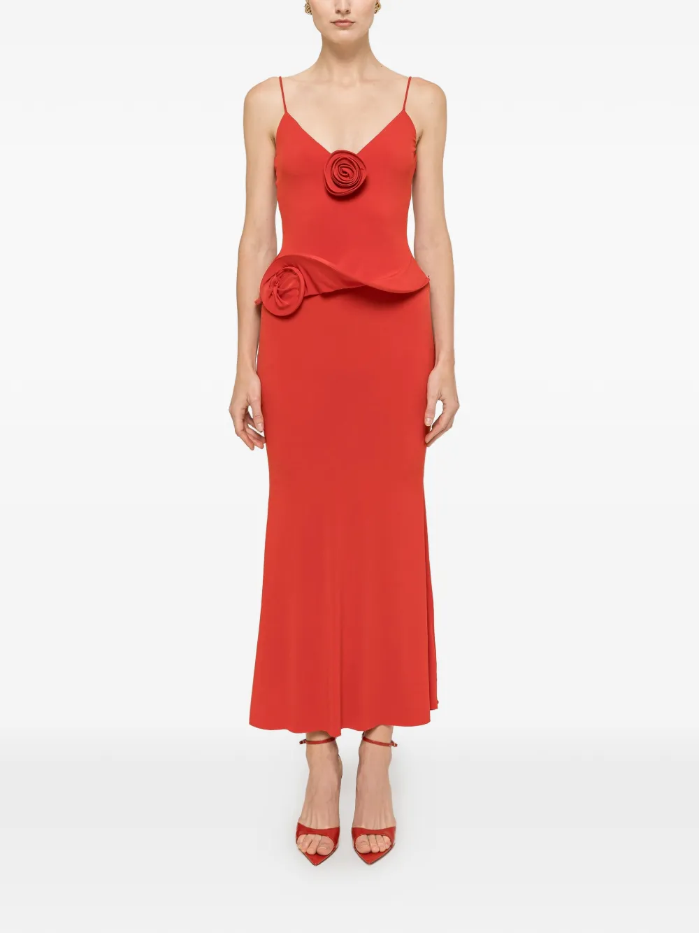 NISSA floral-appliqué midi dress - Rosso