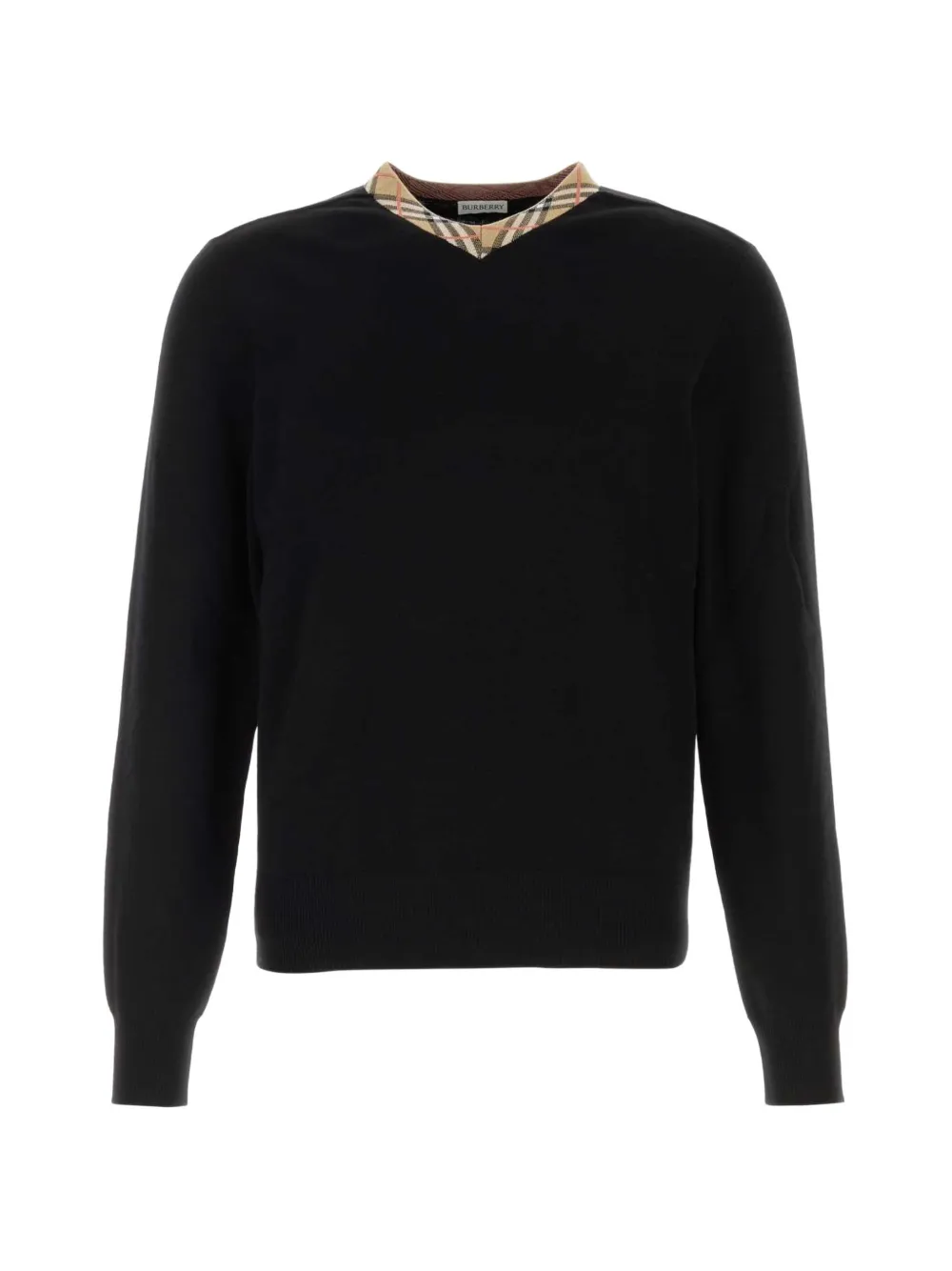 Burberry check-trim V-neck sweater - Schwarz