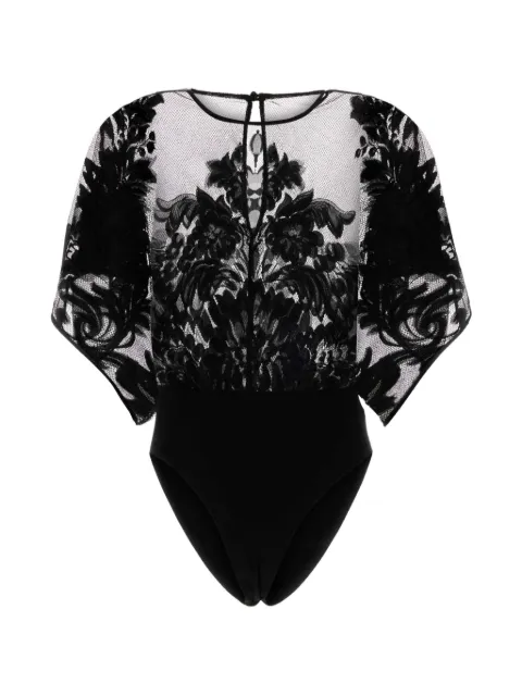 Norma Kamali floral-lace draped-sleeve top